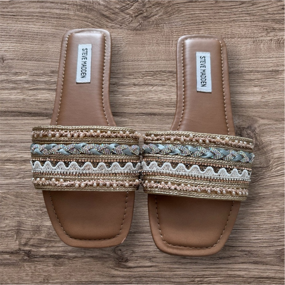Steve Madden Thread Sandals Size 8 Womens Slide Square Toe Slip-On Shoes